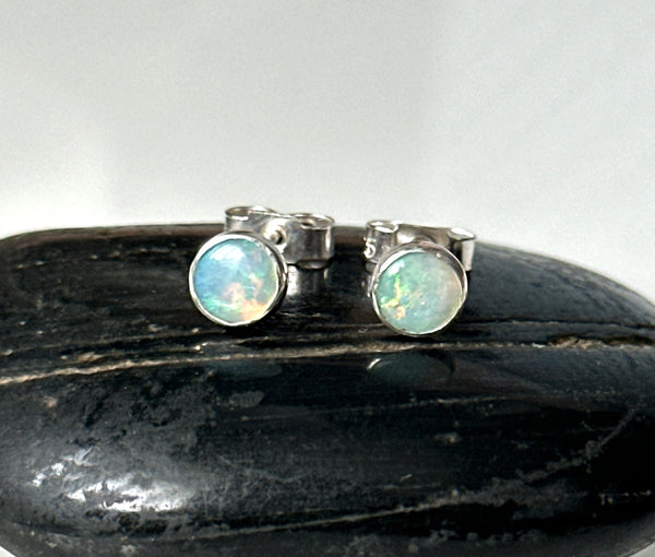 Solid Mintabie Opal Sterling Silver Stud Earrings