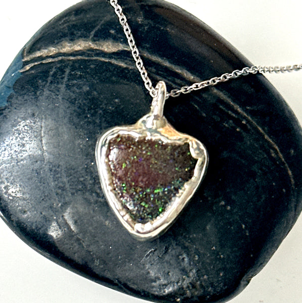 Boulder Opal Fairy Matrix Silver Pendant Necklace
