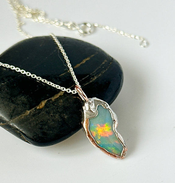 Coober Pedy Opal Silver & Copper Formed Pendant Necklace