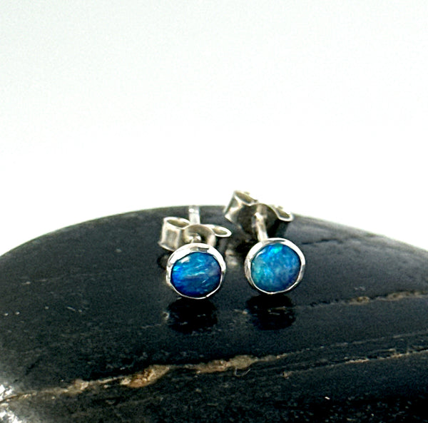Lightning Ridge Opal Silver Stud Earrings