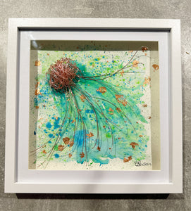 Jelly Fish wire sculpture & Watercolour original framed art