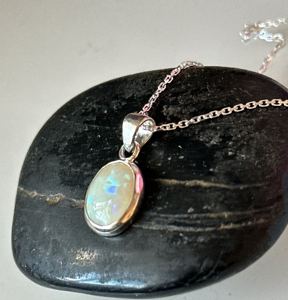 Coober Pedy Opal Pendant Sterling Silver Necklace