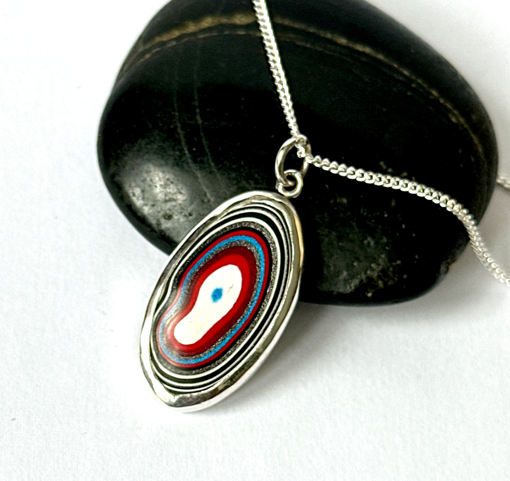 Fordite Sterling Silver Unisex Pendant Necklace