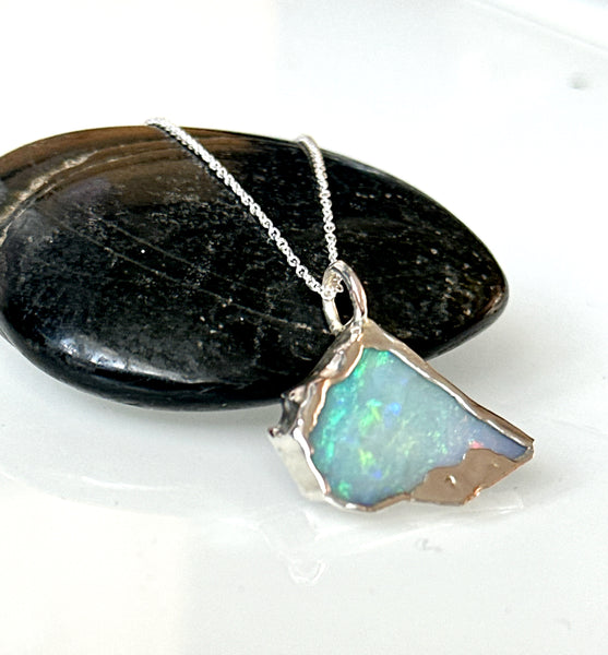 Solid Mintabie Opal Silver Pendant Necklace