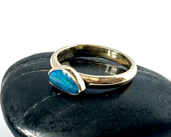 Solid Black Opal 9 Carat Gold Ring