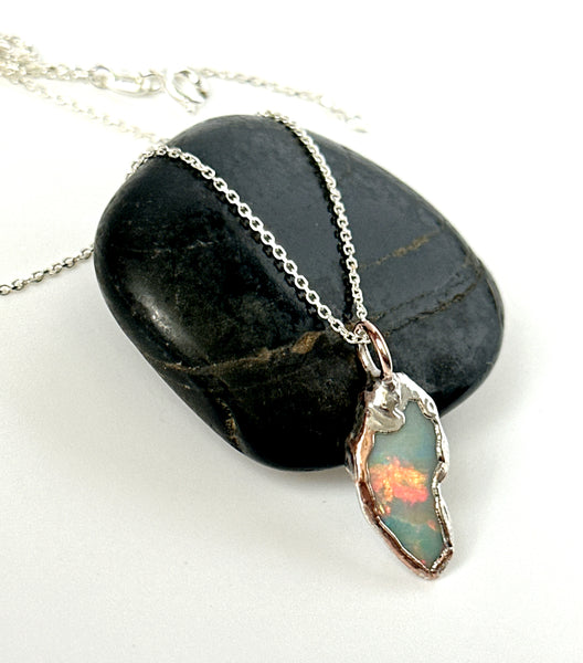 Coober Pedy Opal Silver & Copper Formed Pendant Necklace