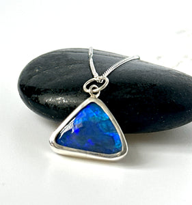 Solid Mintabie Black Crystal Opal Sterling Silver Pendant Necklace