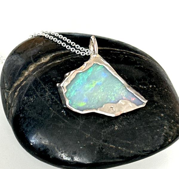 Solid Mintabie Opal Silver Pendant Necklace
