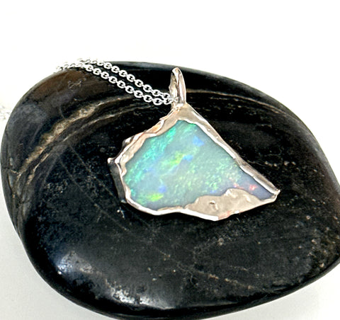 Solid Mintabie Opal Silver Pendant Necklace