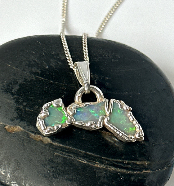 Mintabie Opal Silver Pendant Necklace