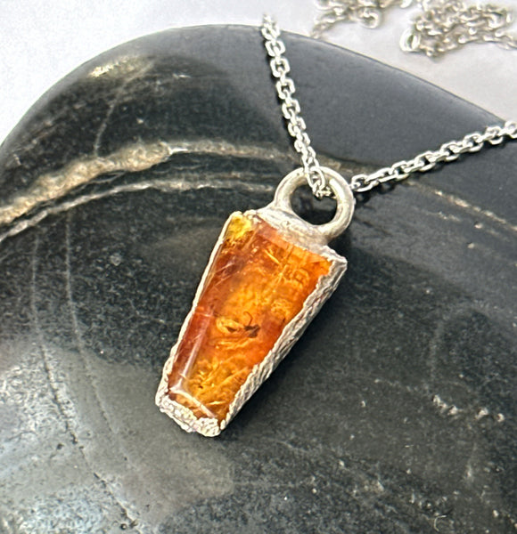 Baltic Amber Silver Formed Pendant Necklace