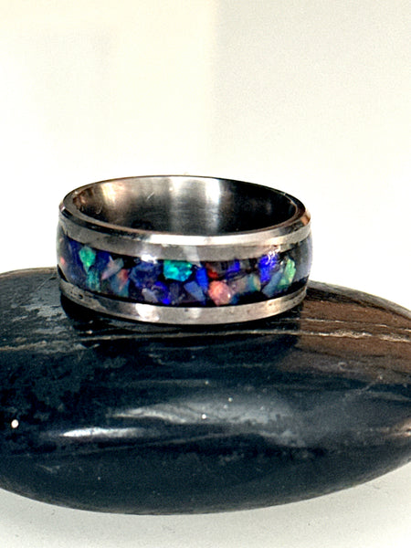 Titanium Opal Inlay Ring Band