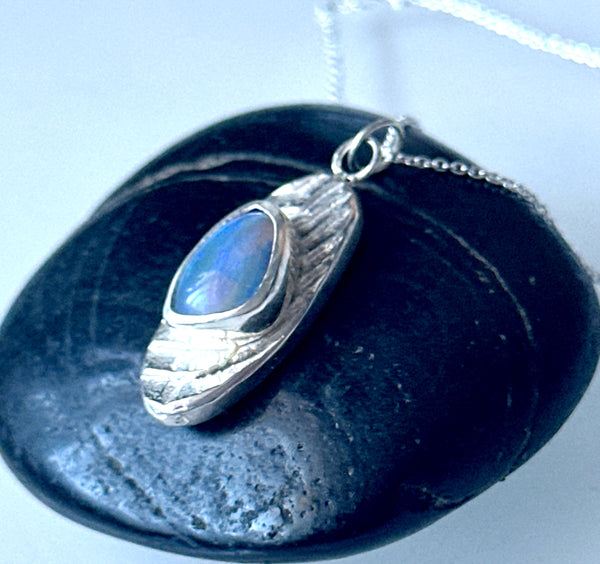 Lightning Ridge Opal Sterling Silver Cuttlefish Cast Pendant Necklace