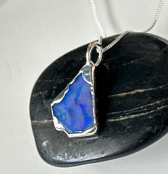 Mintabie Opal Silver Pendant Necklace