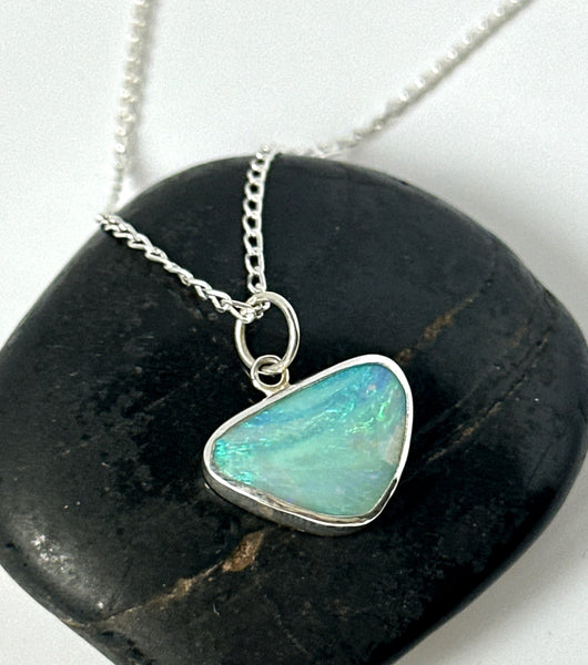 Coober Pedy Opal Silver Pendant Necklace