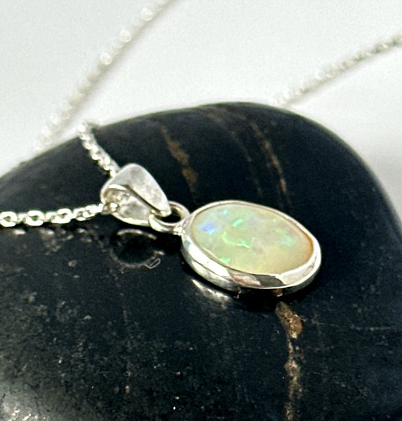 Coober Pedy Opal Pendant Sterling Silver Necklace