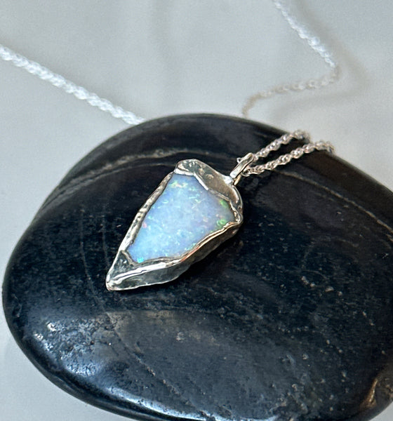 Coober Pedy Shell Opal Silver Pendant Necklace