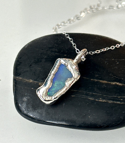 Lightning Ridge Opal Silver Pendant Necklace