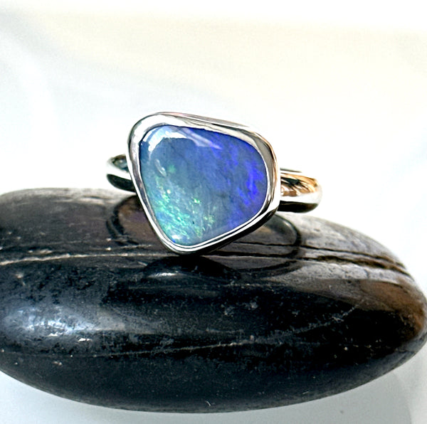 Solid Mintabie Opal Sterling Silver Ring