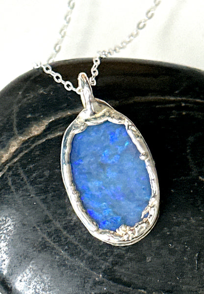 Mintabie Opal Silver Pendant Necklace