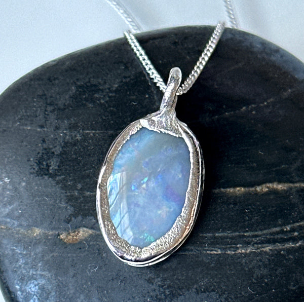 Mintabie Opal Silver Pendant Necklace