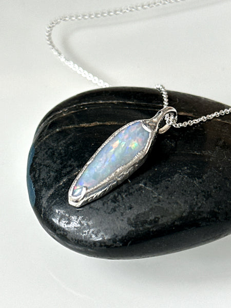 Solid Coober Pedy Opal Silver Pendant Necklace