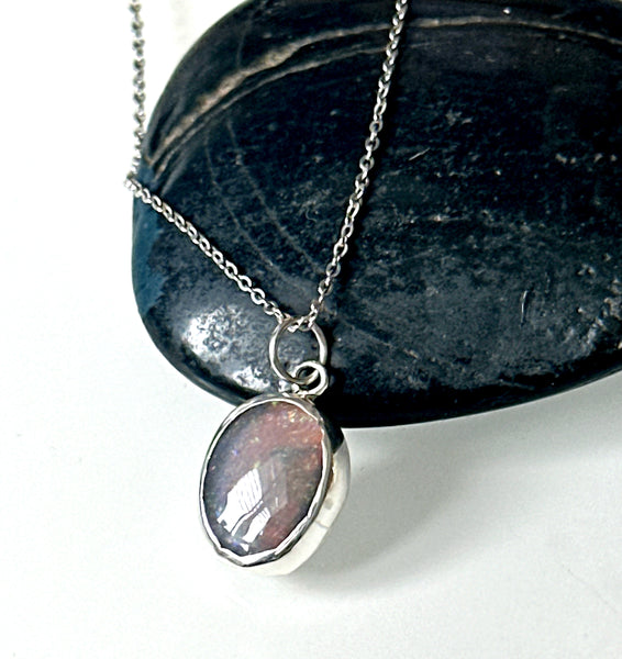 Solid Mintabie Jelly Opal Sterling Silver Pendant Necklace