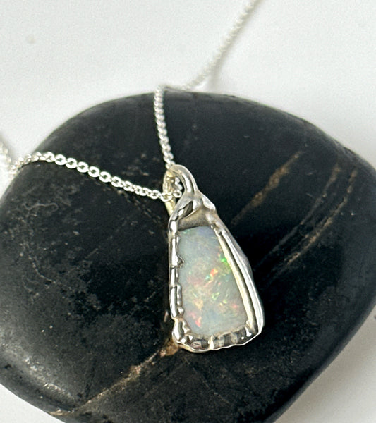 Coober Pedy Electroformed Opal Silver Pendant Necklace