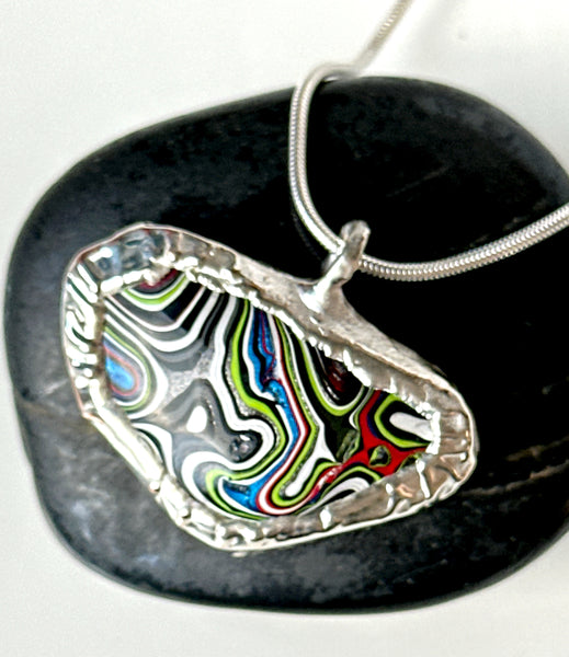 Fordite Silver Pendant Necklace