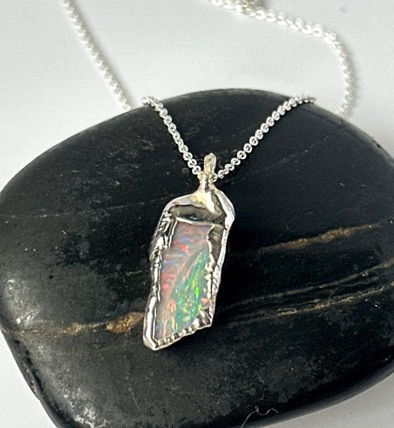 Lightning Ridge Electroformed Opal Silver Pendant Necklace