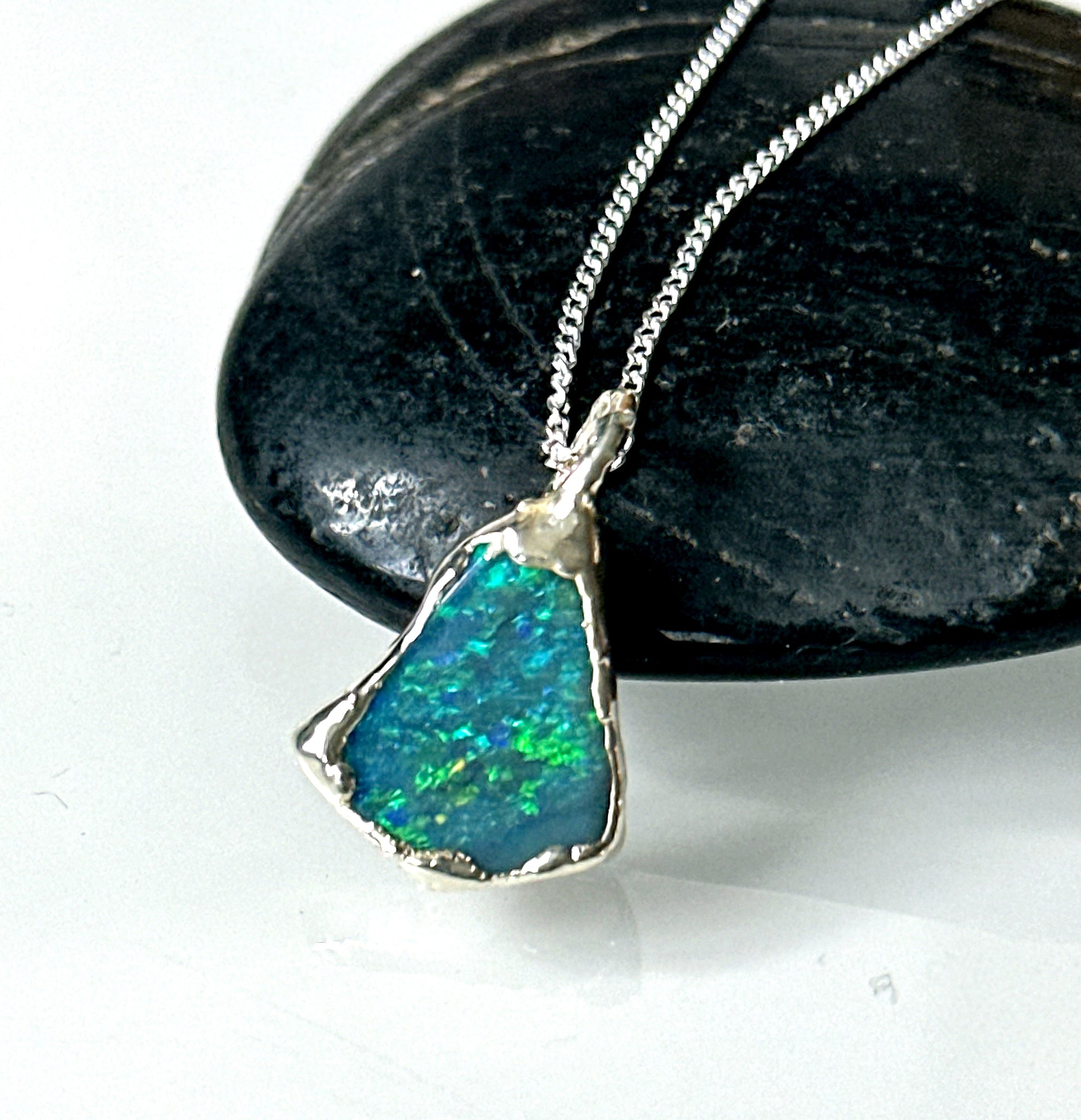 Lightning Ridge Opal Silver Pendant Necklace