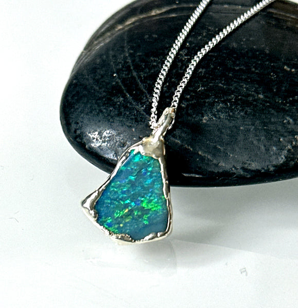 Lightning Ridge Opal Silver Pendant Necklace