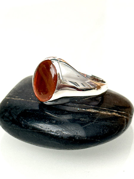 American Fire Opal Sterling Silver Signet Ring