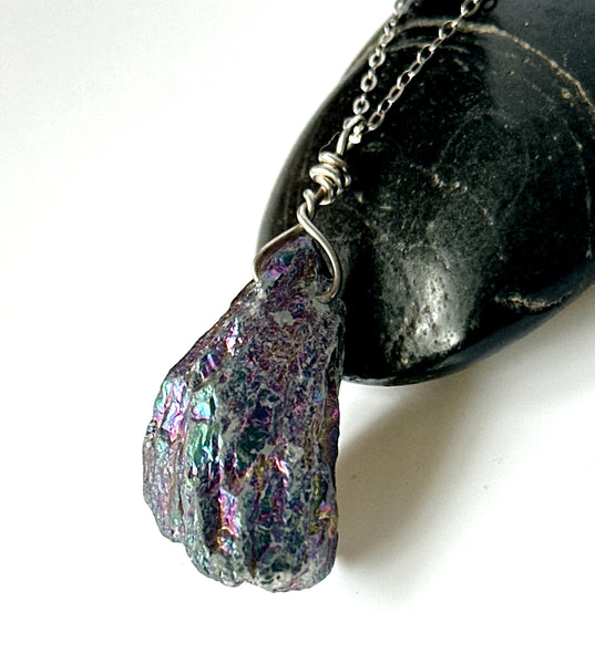 Titanium Rock Crystal Quartz Sterling Silver Pendant Necklace