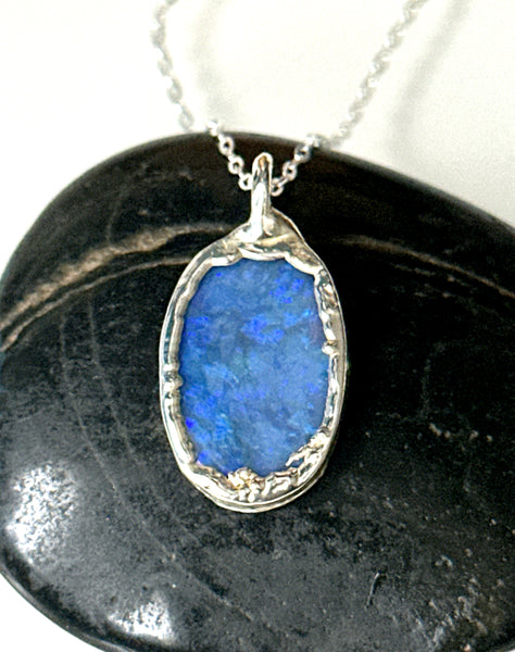 Mintabie Opal Silver Pendant Necklace