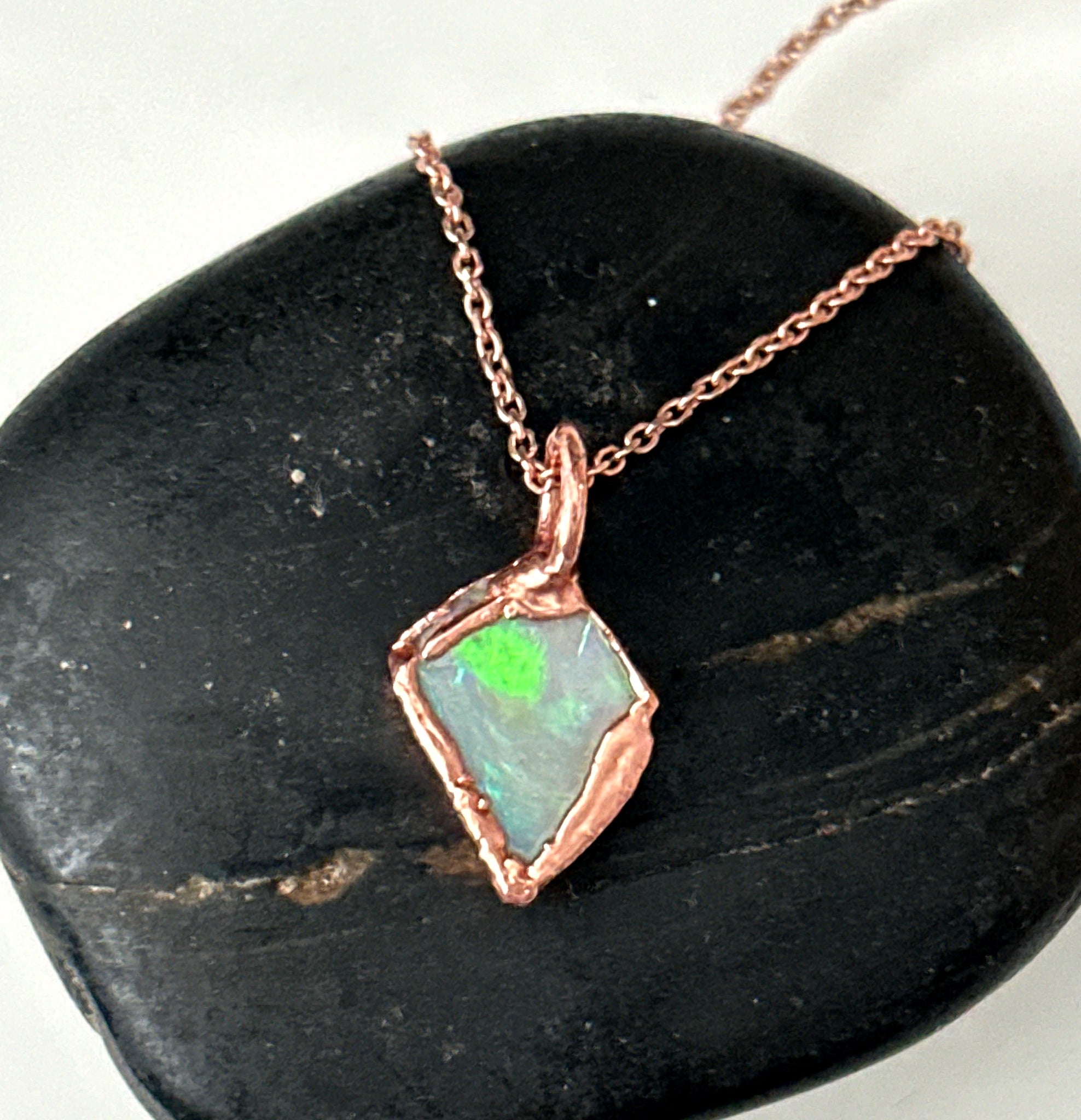Coober Pedy Opal Rose Gold Pendant Necklace