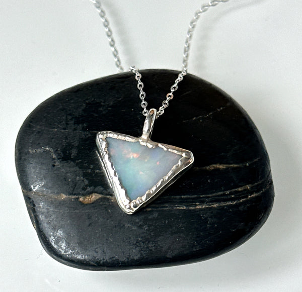 Coober Pedy Opal Silver Pendant Necklace