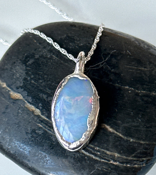 Mintabie Opal Silver Pendant Necklace