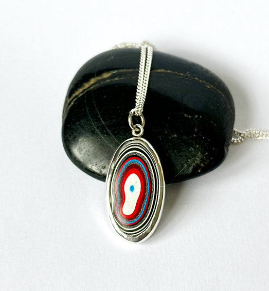 Fordite Sterling Silver Unisex Pendant Necklace