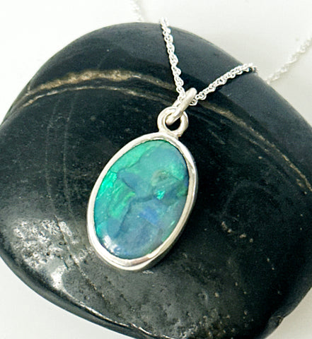 Australian Mintabie Opal Sterling Silver Pendant Necklace