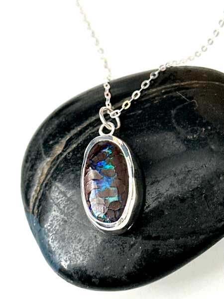 Boulder Opal Sterling Silver Pendant Necklace