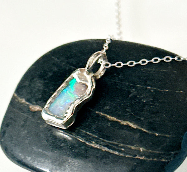 Lightning Ridge Opal Silver Pendant Necklace