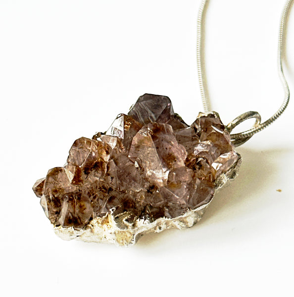 Raw Amethyst Silver Formed Pendant Necklace