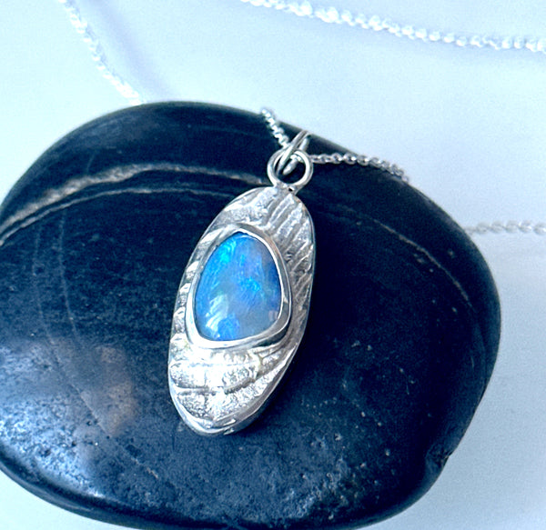 Lightning Ridge Opal Sterling Silver Cuttlefish Cast Pendant Necklace