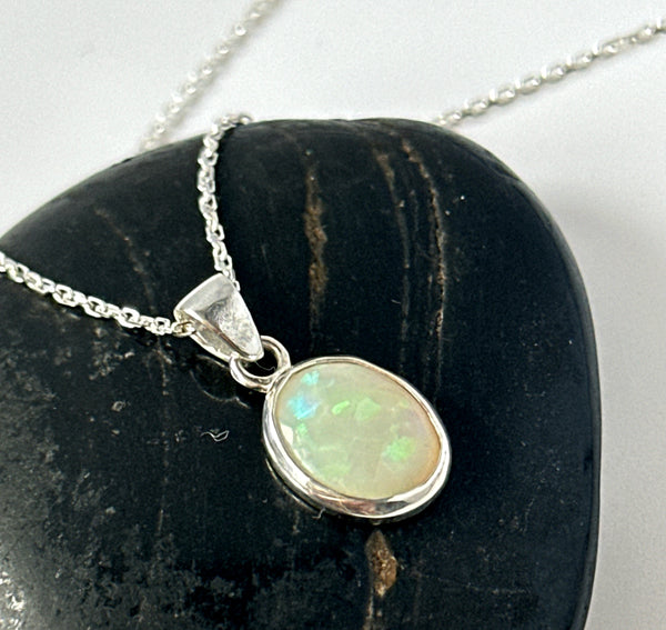 Coober Pedy Opal Pendant Sterling Silver Necklace