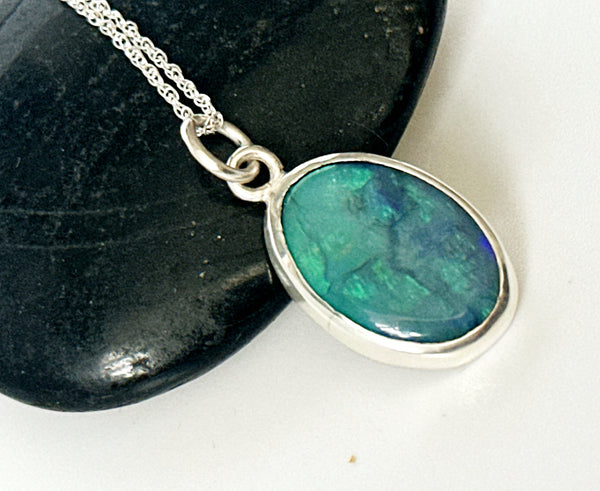 Australian Mintabie Opal Sterling Silver Pendant Necklace