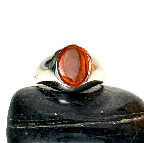 American Fire Opal Sterling Silver Signet Ring