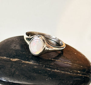 Solid Coober Pedy Opal Sterling Silver Signet Ring