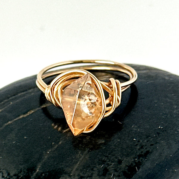 Rock Crystal Aura Quartz 14 ct Gold Filled Wire Ring