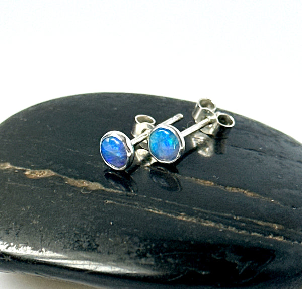 Lightning Ridge Opal Silver Stud Earrings
